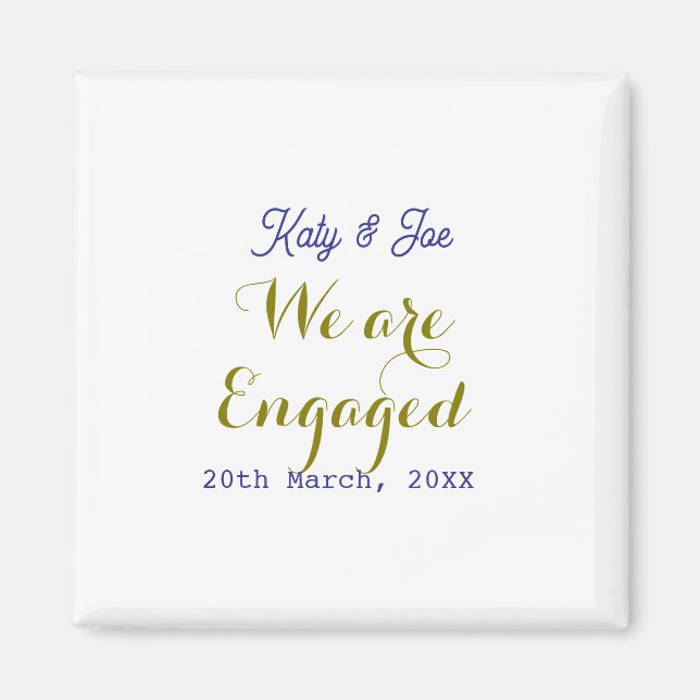 Aimant We are Engaged purple gold name date elegant simpl (Devant)
