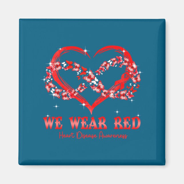 Aimant We Wear Red Butterfly Heart Heart Disease Awarenes (Devant)