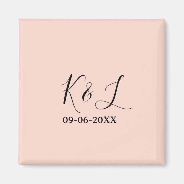 Aimant Wedding couple name letter date red pastel backgro (Devant)