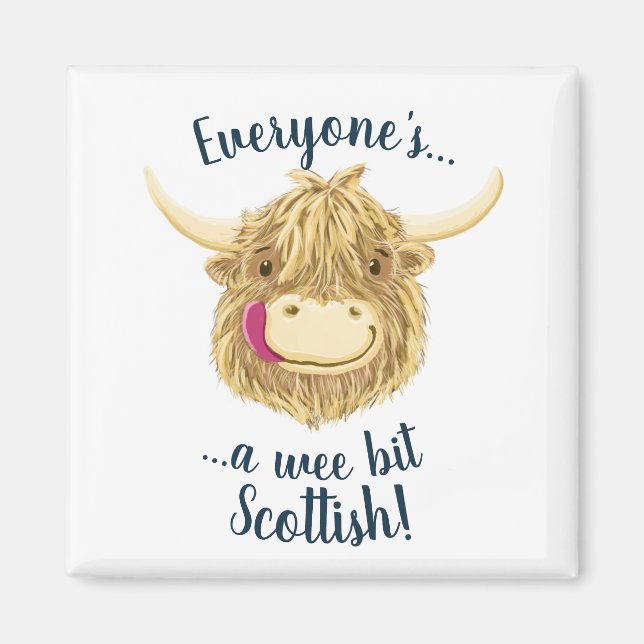 Aimant Wee Hamish Highland Cow dit que tout le monde est  (Devant)