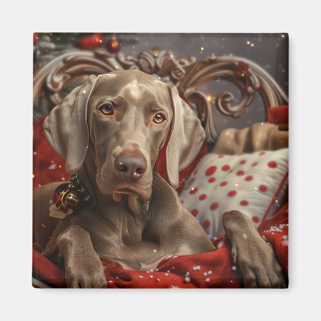 Aimant Weimaraner Chien Festif de Noël (Devant)