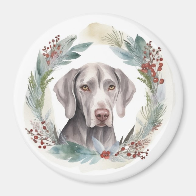 Aimant Weimaraner Christmas Wreath Festive Pup (Devant)