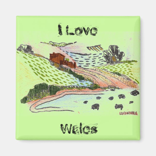 Aimant Welsh Countryside Doodle croquis vert (Devant)
