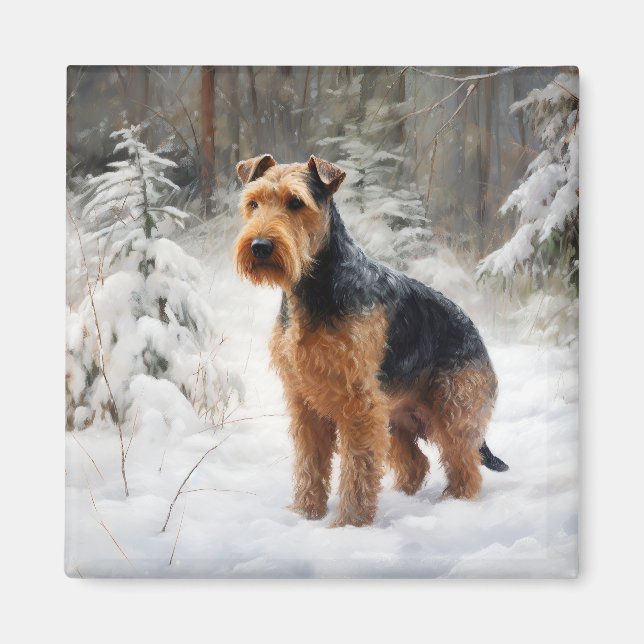 Aimant Welsh Terrier Laisser Neige Noël (Devant)