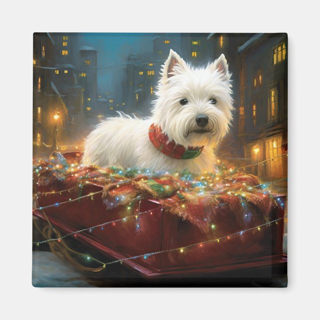 Aimant West Highland White Terrier Festif de Noël (Devant)