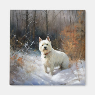 Aimant West Highland White Terrier Laissons neiger Noël