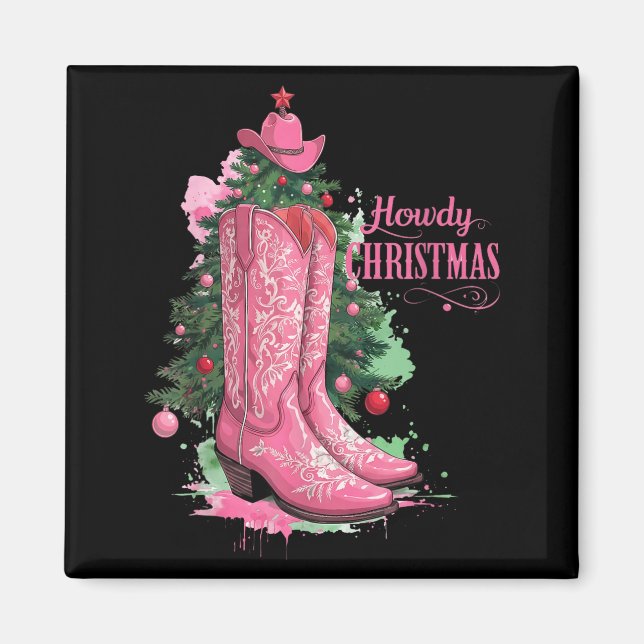 Aimant Western , Howdy Christmas And Tree, Nk Cowboy Boot (Devant)