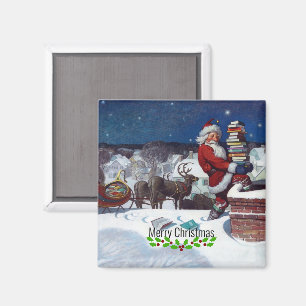 Aimant Weyeth - Le Père Noël livrant des livres pour Noël
