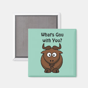 Aimant What’s Gnu, Funny Buffalo Cartoon Animal Pun