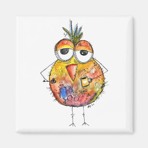 Aimant Whimsical Colorful Bird Boire Café