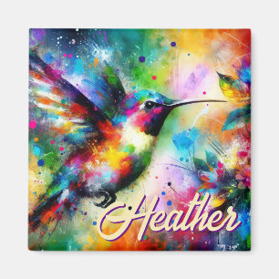 Aimant Whimsical Colorful Hummingbird Bird Personnalisé