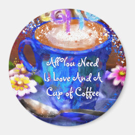 Aimant Whimsical Cup of Coffee Floral Personalized