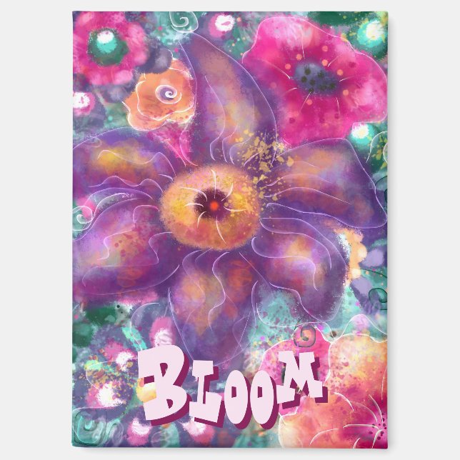 Aimant Whimsical Floral Abstract Art Teal Personalized  (Recto)