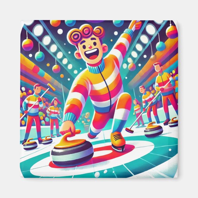 Aimant Whimsical Funny Curling Sport (Devant)