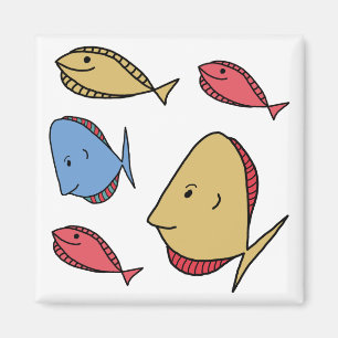 Aimant Whimsical Petits poissons rouge bleu jaune
