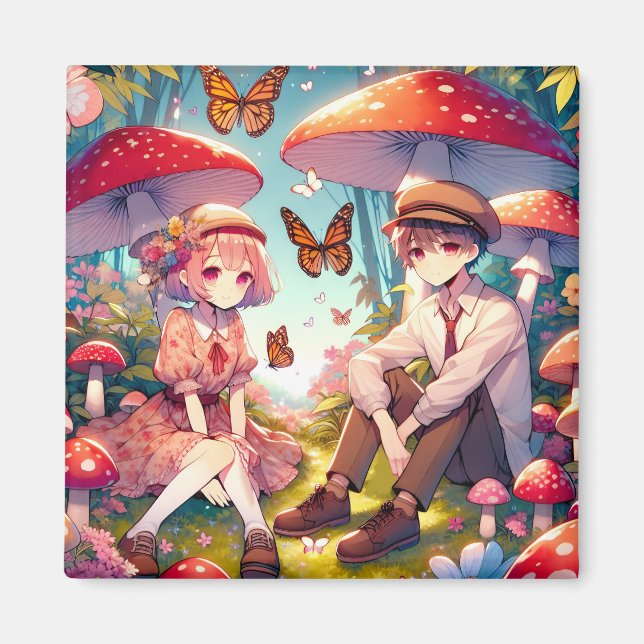 Aimant Whimsical Romantic Anime Couple (Devant)
