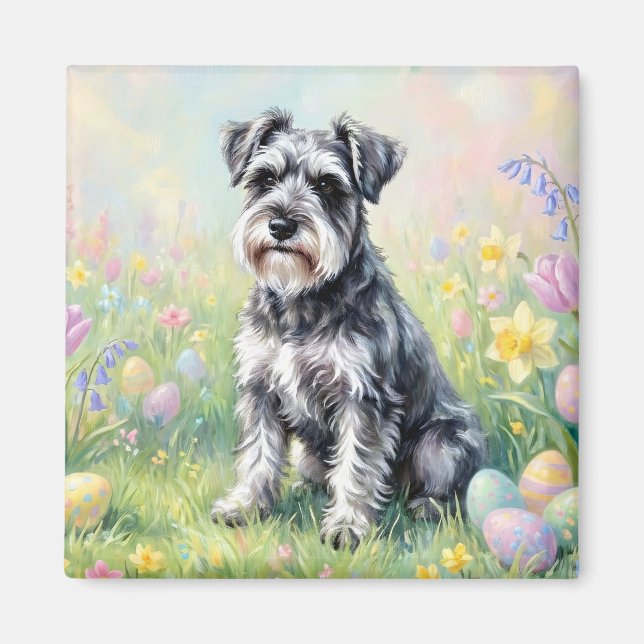 Aimant Whimsical Schnauzer with Easter Eggs (Devant)