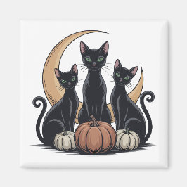 Aimant Whimsigothique Chats noirs Citrouille Lune Hallowe