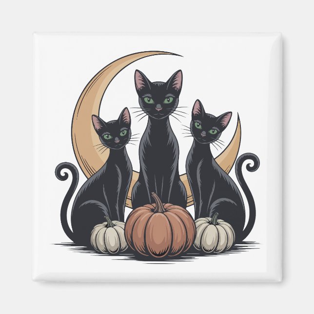 Aimant Whimsigothique Chats noirs Citrouille Lune Hallowe (Devant)