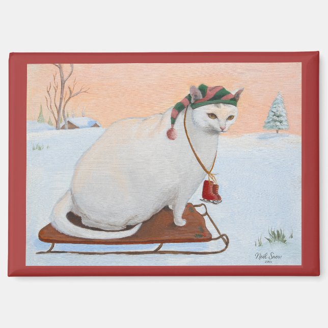 Aimant White Christmas Holiday Cat in Snow (Recto)