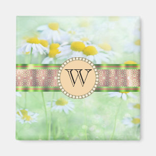 Aimant White Daisy's in Green Meadow Monogramme
