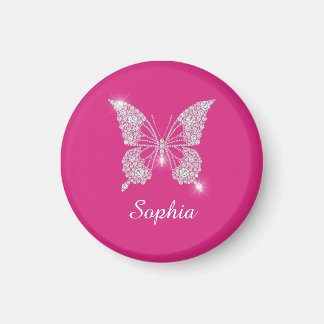 Aimant White Diamond Butterfly, Script Name, Fuchsia