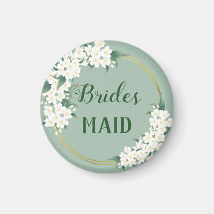 Aimant White Flowers on Green Bridesmaid Wedding Favor