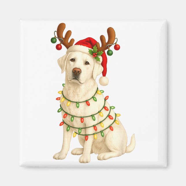 Aimant White Lab Christmas Tree Light Pajama Labrador Dog (Devant)