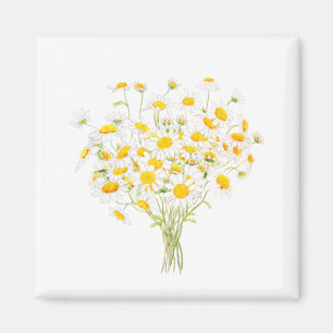 Aimant white Margaret daisy watercolor and ink bouquet