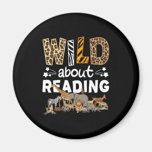 Aimant Wild About Reading Books And Bookworm Library