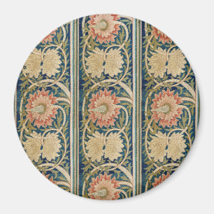 Aimant William Morris Fleurs Roses Broderie de Soie Antiq