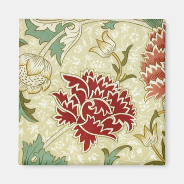 Aimant William Morris Papier peint fin rouge floral (Devant)