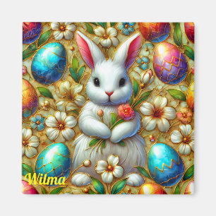 Aimant WILMA ~ Lapin de Pâques et Oeufs ~