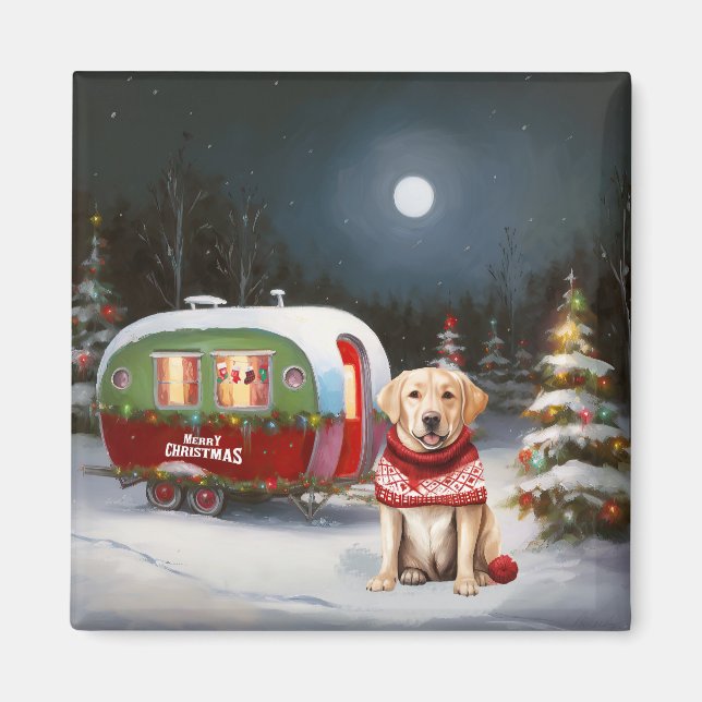Aimant Winter Labrador Caravan Christmas Adventure (Devant)
