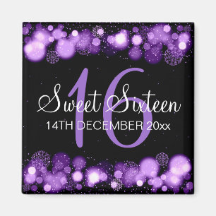 Aimant Winter Sweet 16 Anniversaire Fête Purple Bokeh Lum