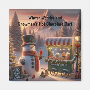 Aimant Winter Wonderland Snowman's Hot Chocolate Cart