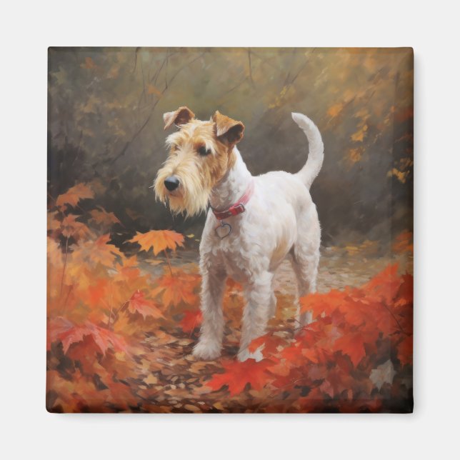 Aimant Wirefox Terrier en automne Leaves automne Inspire (Devant)