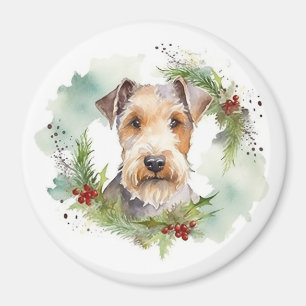 Aimant Wirefox Terrier Festive de Noël Wreath Pup