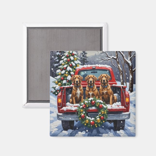 Aimant Wirehaired Pointing Griffon Christmas Red Truck (Recto/Verso)
