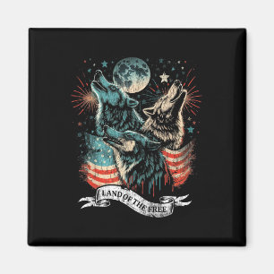 Aimant Wolf 4 juillet Drapeau américain hurlant America M