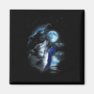 Aimant Wolf Moon Lake Wolf Howling Pleine lune Wolf Graph