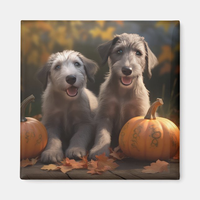 Aimant Wolfhound Chiot Automne Citrouille de plaisir (Devant)