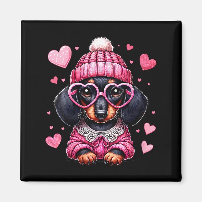 Aimant Women's Cute Dachshund Valentines Heart Dog Lover  (Devant)