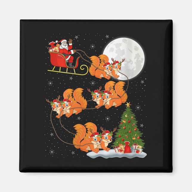 Aimant Womens Squirrel Santa Sleigh Flying Funny Magical  (Devant)