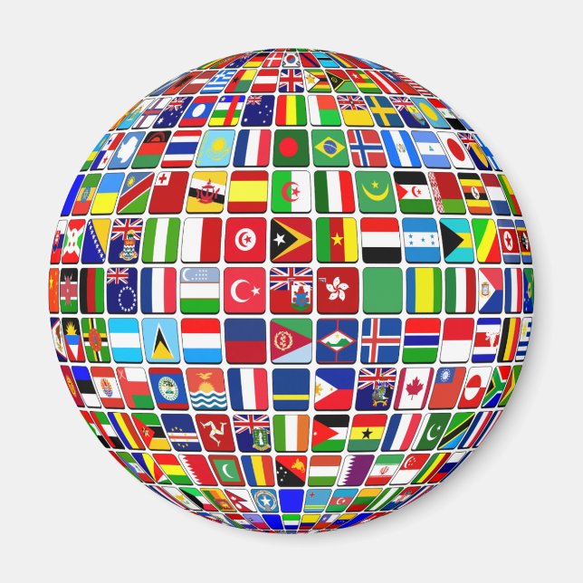 Aimant World Flags Globe, International, (Devant)