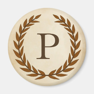 Aimant Wreath Laurel sur le monogramme de parchemin