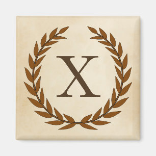 Aimant Wreath Laurel sur le monogramme de parchemin initi