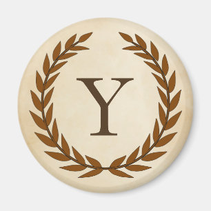Aimant Wreath Laurel sur le monogramme de parchemin Initi