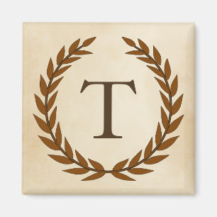 Aimant Wreath Laurel sur le monogramme initial T