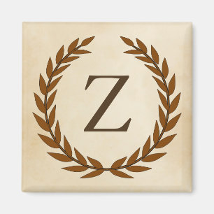 Aimant Wreath Laurel sur Parchemin Monogramme initial Z